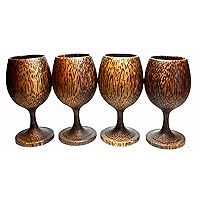Set 4 Handmade Wooden Wine Glass Glasses (Palm Wood) - A