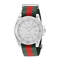 Gucci Dive Stainless Steel Watch with Striped Nylon Men's Band(Model:YA136207)