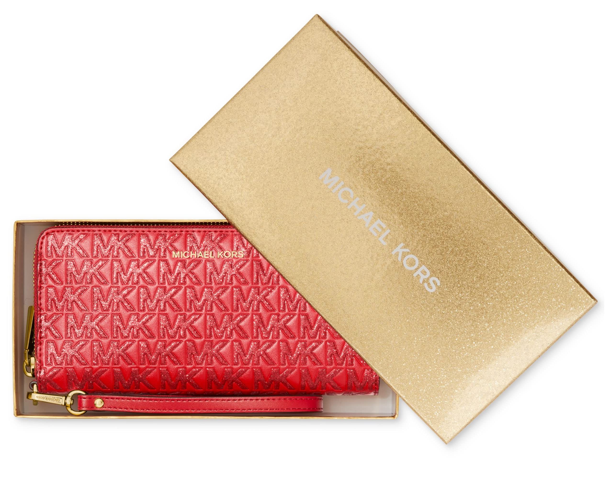 Michael Kors Large Logo and Leather Continental Wallet, Crimson