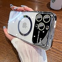 (Full Window Camera Lens Protector )Compatible with Magsafe Case for iPhone 14 Pro Max 14 Plus for iPhone 12 13 Pro Max Luxury Magentic Transparent Cover (Silver,iPhone 14 Pro Max)