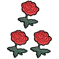 Kleenplus 3pcs. Red Rose Flower Patches Sticker Beautiful Flowers Floral Iron On Fabric Applique DIY Sewing Craft Repair Decorative Sign Symbol Costume