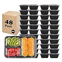48 Pack Meal Prep Containers, 43OZ Bento Box, 3 Compartment Divided Food Storage Containers Durable Stackable Reusable, For Microwave/Dishwasher/Freezer（48 Trays & 48 Lids）