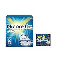 Nicorette 2 mg Nicotine Gum to Help Quit Smoking - White Ice Mint Flavored Stop Smoking Aid, 1-Pack, 160 Count, Plus Advil Dual Action Coated Caplets with Acetaminophen, 2 Count