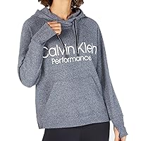 Calvin Klein Womens Performance Logo Fleece Hoodie,Black Heather,X-Small
