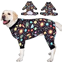 LovinPet Big Dogs Onesies: Big Dog Pajamas, Post Surgery/Wound Care, Lightweight Stretchy Fabric, Interstellar Black Print, Dog Jumpsuit, Anti Licking, Pet PJ's /2XL