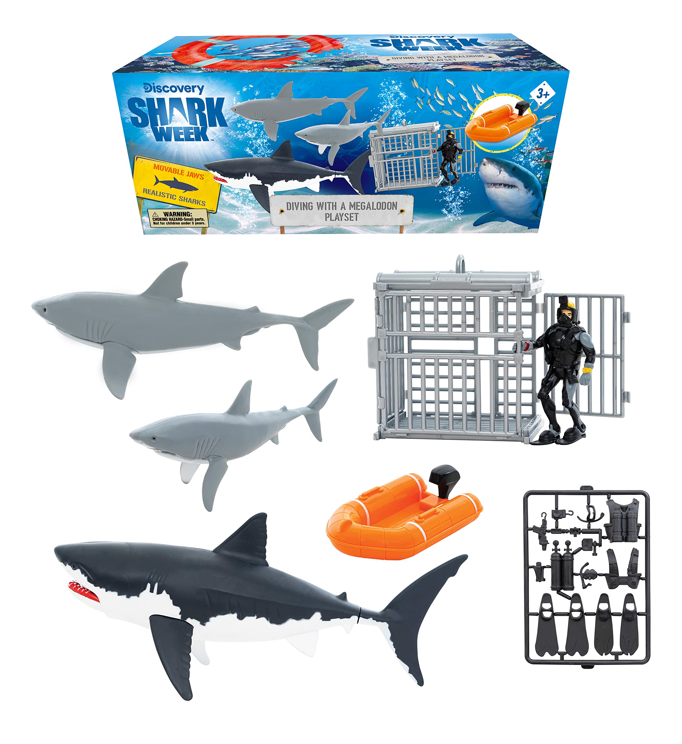 Mua Discovery: Shark Week - Shark Week Diver with Megalodon Play Set,  Action Figure, Floating Rescue Boat Bath Toy, Cage, Great White Shark,  Megadolon and etc. trên Amazon Mỹ chính hãng 2023 | Giaonhan247