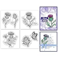 GLOBLELAND 4Pcs Mini Thistle Butterfly Plant Clear Stamps for DIY Scrapbooking Mini Flower Silicone Clear Stamp Seals Transparent Stamps for Cards Making Photo Album Journal