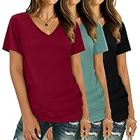 XIEERDUO Womens T Shirts V Neck Summer Tops Basic Short Sleeve Shirts 2 Pack/3 Pack