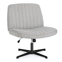 OLIXIS Criss Cross Chair, Armless Cross Legged Office Desk Chair No Wheels, Fabric Padded Modern Swivel Height Adjustable Mid Back Wide Seat Computer Task Vanity Chair for Home Office(Grey)