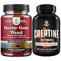 Natures Craft Bundle of Horny Goat Weed for Male Enhancement - Extra Strength Horny Goat Weed for Men and High Strength Tri Phase Creatine Pills - Muscle Mass Gainer and Muscle Recovery Creatine