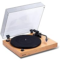 RT84 Reference High Fidelity Vinyl Turntable Record Player with Ortofon 2M Blue Cartridge, Speed Control Motor, High Mass MDF Wood Plinth, Vibration Isolation Feet - Bamboo
