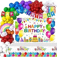 Rainbow Birthday Party Decorations 195PCS, Birthday Party Supplies Including Backdrop, Balloon Arch/ Garland Kit, Tabblecloth, Banner for Boys