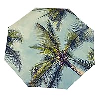 Folding Umbrellas for Rain, Palm Tree Leaf Tropical Windproof Lightweight Inverted Foldable Travel Umbrella