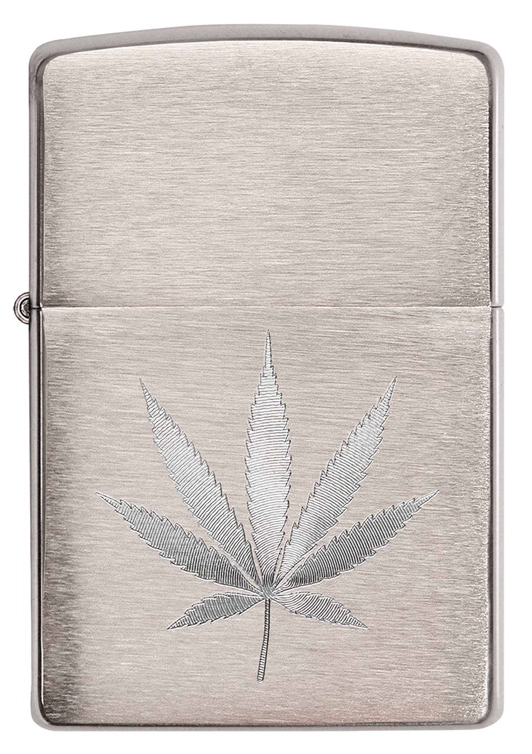 Zippo Brushed Chrome Marijuana Leaf Pocket Lighter (29587), One Size,High Polish Chrome