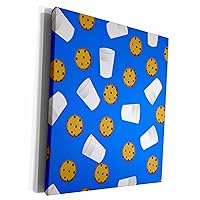 3dRose Cute Cartoon Milk and Chocolate Chip Cookies on Blue - Museum Grade Canvas Wrap (cw_43209_1)