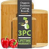 Organic Bamboo Cutting Board Set of 3 with Lifetime Replacements - Wood Cutting Board Set with Juice Groove - Wooden Chopping Board Set for Kitchen, Meat, Vegetables and Cheese