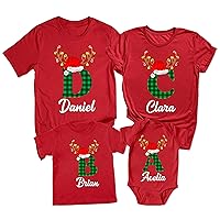 Christmas Initial Name Buffalo Plaid Shirt Matching Family T-Shirt