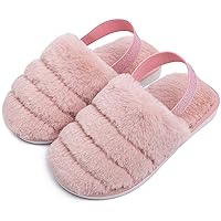Kids Fluffy Fuzzy Slippers Open Toe House Home Slippers for Boys and Girls Faux Fur Slides with Strap Little Kids Slip-on Shoes