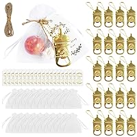 20Pack Baby Bottle Opener Set, Rose Gold Feeding Bottle Opener, Cute Gold Baby Shower Party Favor Opener with Gift Bags Hemp Rope and Hangtags Baby Shower Return Gifts for Guest Kids Birthday