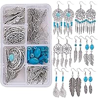SUNNYCLUE Bohemian Feather Dream Catcher Earring Making Starter Kit with Dream Catcher Feather Charm Connector Turquoise Gemstone Beads Earring Hooks Jewelry Supplies Instruction