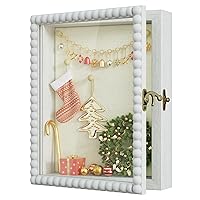 Love-KANKEI Shadow Box Frame 8x10,Wood Deep Shadow Box Display Case with Unique Beads Door and Glass Window, Memory Box for Pictures,Medals,Memorabilia,Collections White