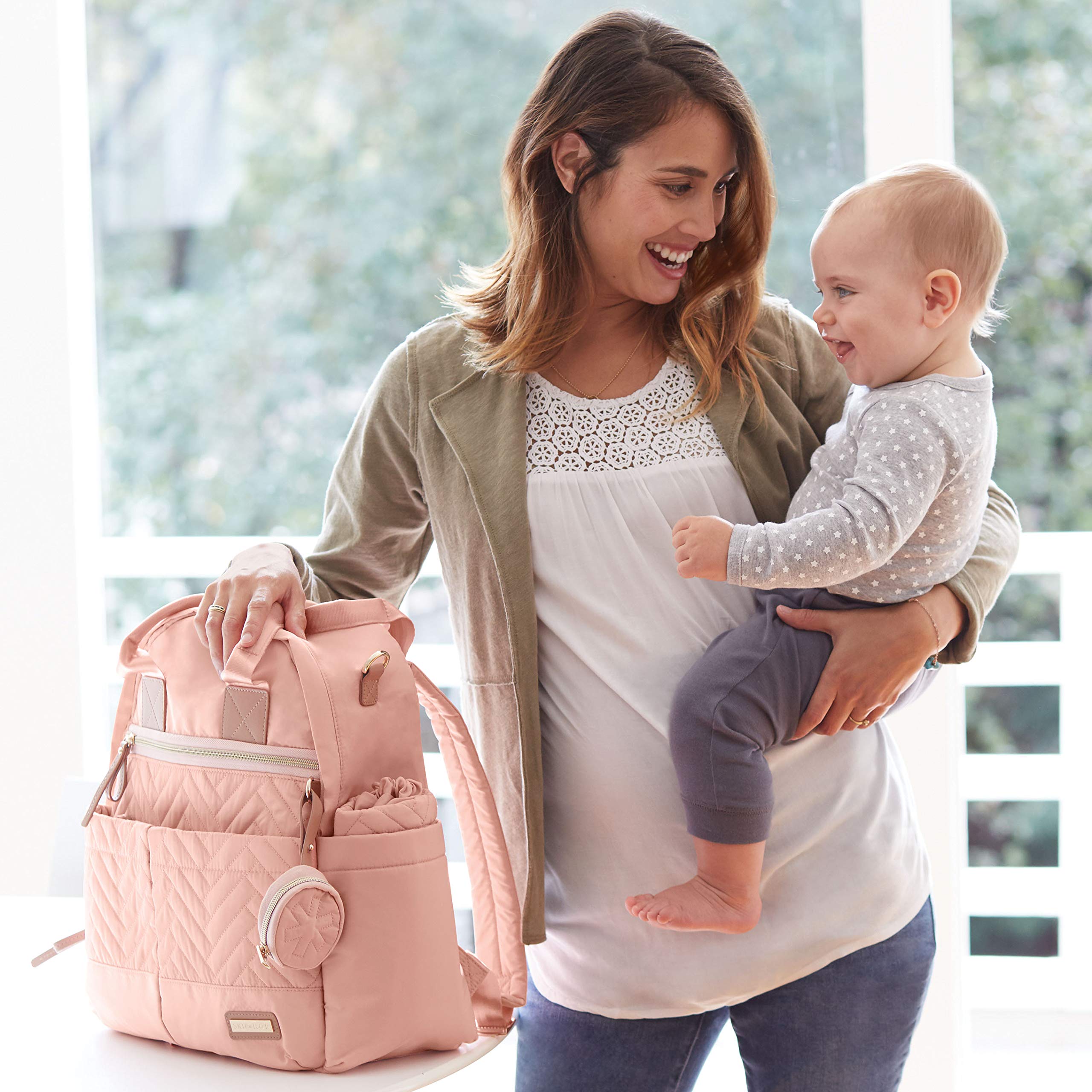 Skip Hop Diaper Bag Backpack: Suite 6-in-1 Diaper Backpack Set, Multi-Function Baby Travel Bag with Changing Pad, Stroller Straps, Bottle Bag and Pacifier Pocket, Blush