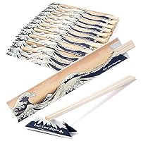 40 Pairs Disposable Chopsticks with Japan Hokusai Designed Origami Paper Rest, Individually Wrapped Chopsticks for Asian Japanese Dishes, Sushi Ramen (Great Wave)