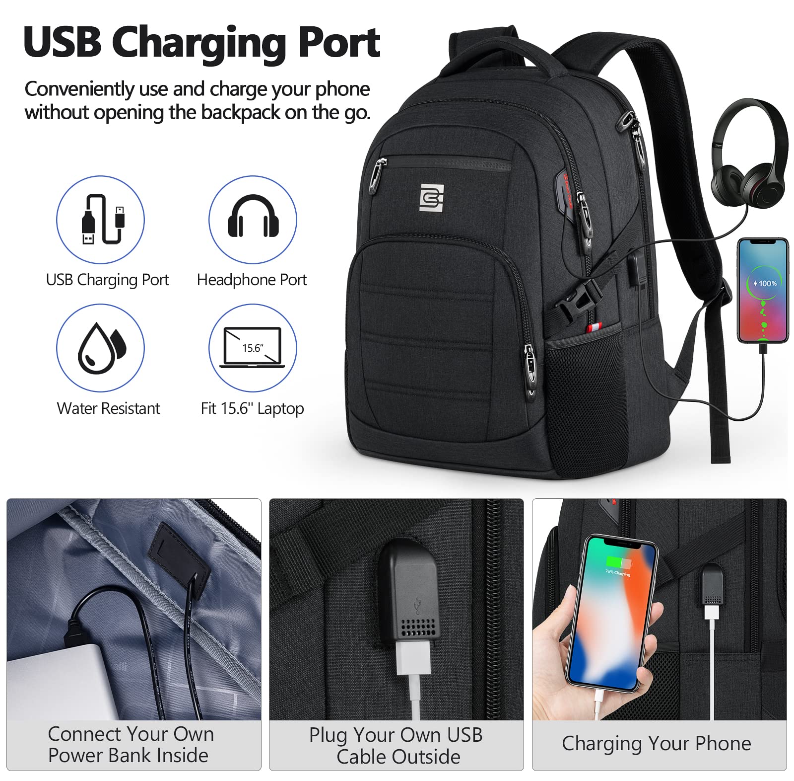 Bagsure Travel Laptop Backpack, Business Water Resistant Laptop  Backpack with USB Charging Port, Travel Backpacks for Men & Women :  Electronics