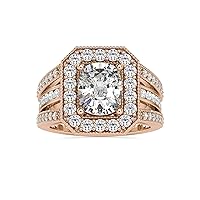 Certified Halo Engagement Ring Studded with 0.95 Ct IJ-SI Side Round Natural & 2.87 Ct G-VS2 Center Cushion Moissanite Diamond in 14K White/Yellow/Rose Gold for Her Engagement Ceremony