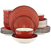Elama Gia 24 Piece Round Stoneware Dinnerware Set in Red