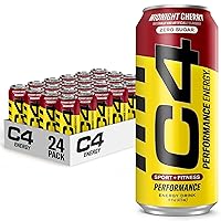 C4 Energy Carbonated Zero Sugar Energy Drink, Pre Workout Drink + Beta Alanine, Midnight Cherry, 16 Fl Oz (Pack of 24)