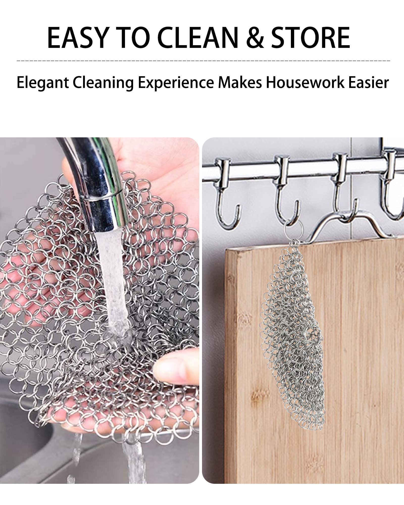 ONEEKK Cast Iron Cleaner Chainmail Scrubber 316L Stainless Steel Chain Scrubber for Cast Iron Cleaning, Chain Mail to Clean Cast-Iron Pans Pots Skillet Scrub Non-Scratch (7 Inch Round)