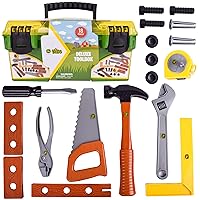 John Deere 18 Piece Deluxe Tool Box, Construction Playset with Tape Measure and Tools, Interactive Building Toys, Preschool Toys for Boys and Girls