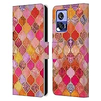 Head Case Designs Officially Licensed Micklyn Le Feuvre Hot Pink and Orange Moroccan Leather Book Wallet Case Cover Compatible with Motorola Edge 30 Neo 5G