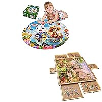 Easter Puzzles for Kids Ages 4-8, 70 Piece Round Large Kids Puzzles Ages 3-5 with Eggs Bunny, 1500 PCS Puzzle Table with 6 Drawers&Portable Puzzle Table for Adults and Kids