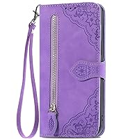 XYX Wallet Case for OnePlus 12R, Diagonal Flower PU Leather 6 Card Slots Flip Leather Zipper Pocket Purse Cover Kickstand Wrist Lanyard for OnePlus Ace 3, Violet
