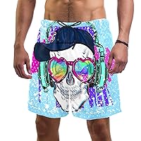 Skull Headphones Hat Love Heart Glasses Mens Swim Trunks Quick Dry Swim Shorts Swimwear Bathing Suits