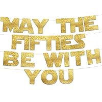 May The Fifties Be With You - Happy 50th Birthday Party Glitter Banner - 50th Star Wars Birthday Party Decorations and Supplies - 50th Wedding Anniversary Decorations
