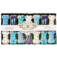 Thoughtfully Pets, Dog Birthday Cookie Gift Set, Hand Decorated, Peanut Butter Flavored Crunchy Dog Treats in Bone Shapes, Set of 14