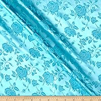 Rose Satin Jacquard Aqua, Fabric by the Yard