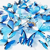 Butterfly Wall Decals 48PCS 3D Butterflies Decor Removable Mural Sticker Wall Art Home Decoration Kid Girl Bedroom Bathroom Baby Room Nursery Classroom Office Party (Blue)