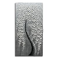 Yika Art Paintings - 24X48 Inch 3D White Flower Tree Wall Art Abstract Textured Knife Platte Acrylic Painting on Canvas 3D Flowers Tree Paintings Ready to hang