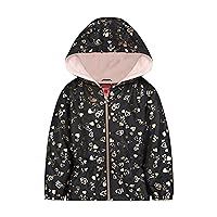LONDON FOG Infant Jacket for Girls - Hooded Toddler Winter Coat, Soft Fleece Lined, Dark Grey with Foil Hearts Pattern, Size 12 Months