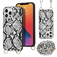 Losin Compatible with iPhone 14 Pro Max Case with Lanyard Cute Snake Skin Textured Phone Case Detachable Crossbody Strap Fashion Ultra Slim Shockproof Protective Cover for Women Girls Boy,Black