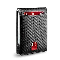 Minimalist Men's Wallet Cowhide wallet Genuine Leather Men's Wallet Wallet with money clip (Carbon Fiber Black)