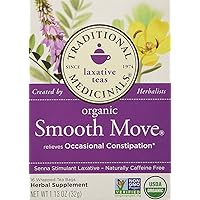 Traditional Medicinals Organic Smooth Move with Senna Herbal Tea, Relieves Occasional Constipation, (Pack of 2) - 32 Tea Bags Total