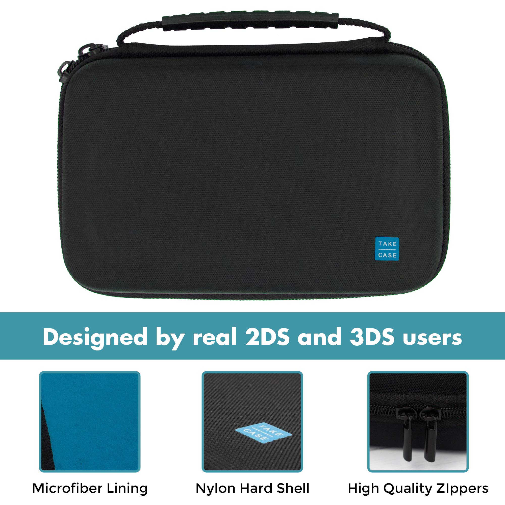 TAKECASE Hard Shell Carrying Case - Compatible with Nintendo 3DS XL and 2DS XL - Fits 16 Game Cards and Wall Charger - Includes Removable Accessories Pouch and Extra Large Stylus Light Blue