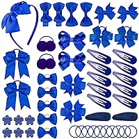 FRIUSATE 50Pcs Blue Girls School Hair Accessories Kit Bow Elastic Headband Hair Clips Kit, Red Pompom Hair Band Hair Accessories, Red Bow Ponytail Holder for Christmas Birthday Gift(Blue)