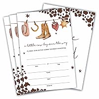 25 Baby Shower Invitations With Envelopes-A Little Cow Boy Is On The Way- Double-Side Fill-In Invites For Gender Reveal, Baby Announcement-Baby Shower Party Decorations & Supplies-BSI-A14