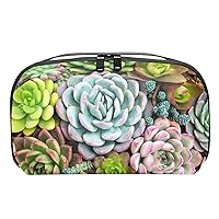 Electronics Organizer, Succulents Cactus Succulents Small Travel Cable Organizer Carrying Bag, Compact Tech Case Bag for Electronic Accessories, Cords, Charger, USB, Hard Drives